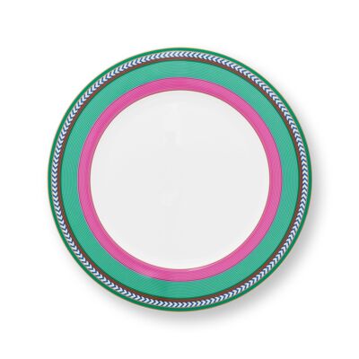 PIP - Assiette plate Pip Chique Stripes Rose-Vert - 28cm