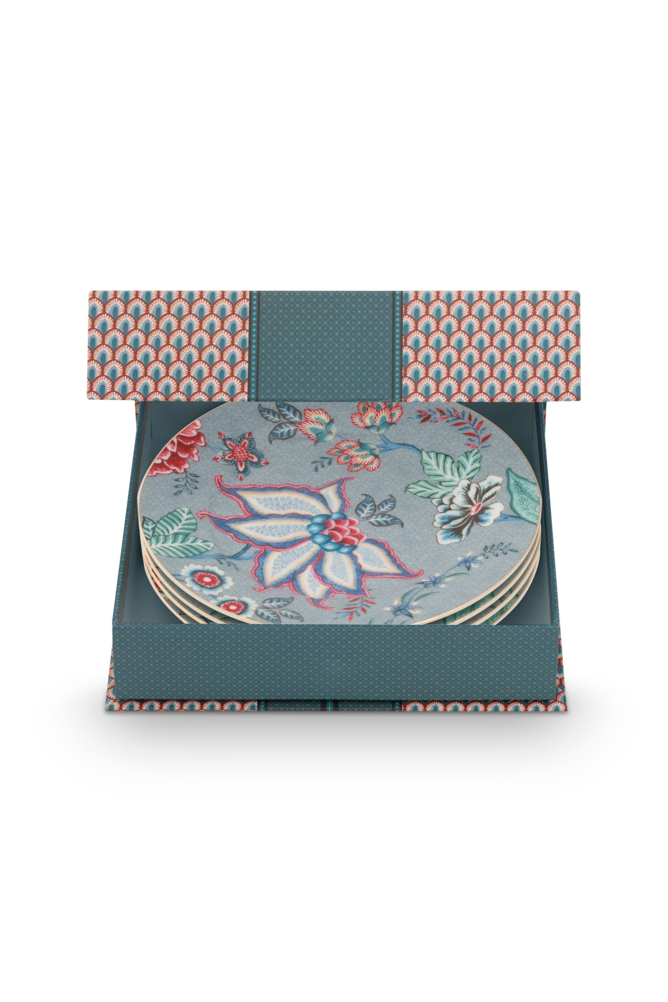 Coffret Cadeau 4 assiettes Flower Festival Bleu clair - 17cm - PIP STUDIO