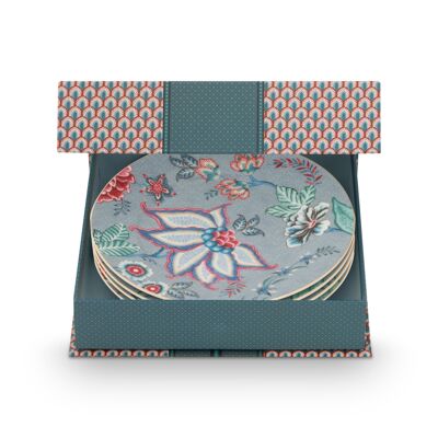 PIP – Geschenkbox mit 4 Tellern „Flower Festival“ Hellblau – 17 cm