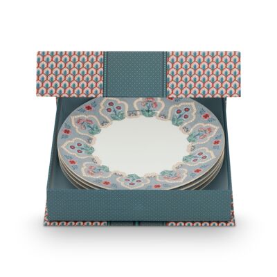 PIP - Gift Box 4 Flower Festival Plates Light Blue - 21cm