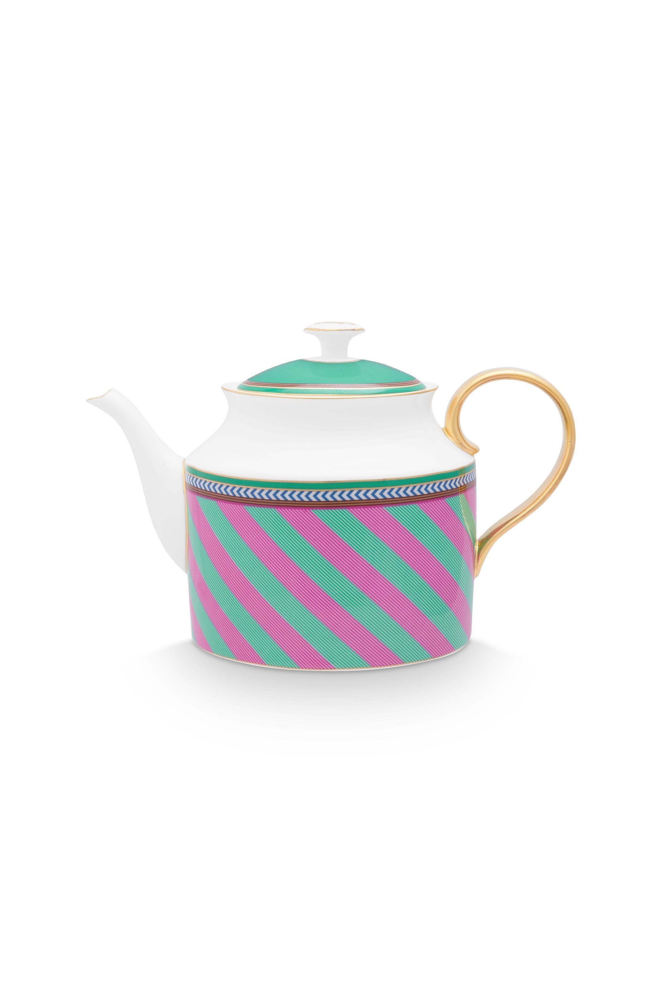 Théière large PIP STUDIO Chique Stripes Rose-Vert - 1,8L - PIP STUDIO