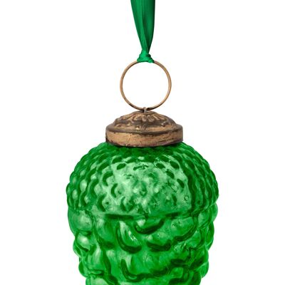 PIP - Christmas decoration Glass pine cone with ribbon - Green - 7.5cm