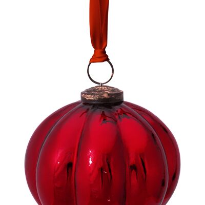 PIP - Déco de noël Boule en verre avec ruban - Rouge - 10cm