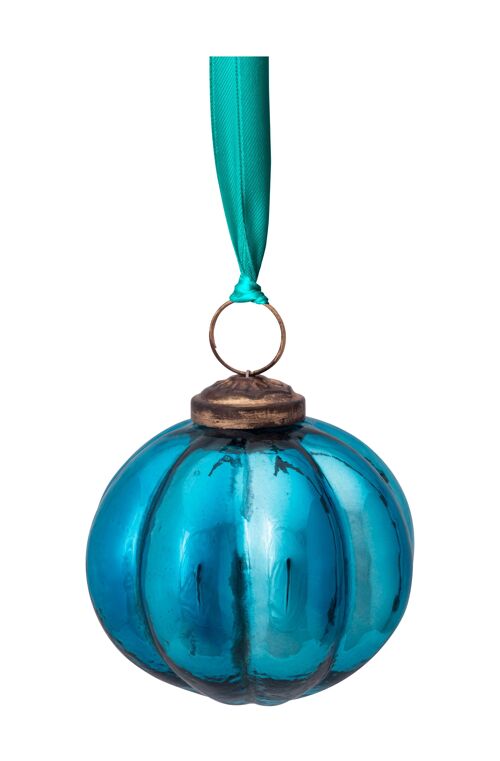 PIP - Déco de noël Boule en verre avec ruban - Bleu - 7,5cm