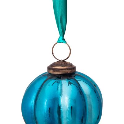 PIP - Christmas decoration Glass ball with ribbon - Blue - 7.5cm