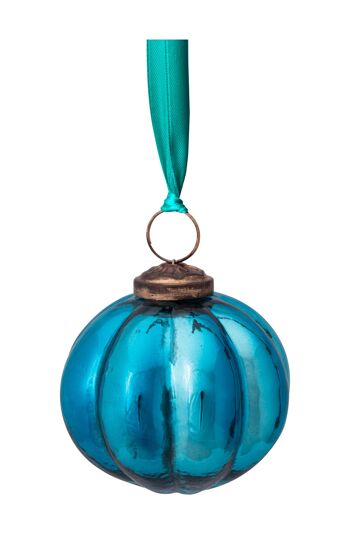 PIP - Déco de noël Boule en verre avec ruban - Bleu - 7,5cm 1