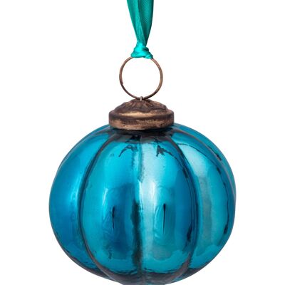 PIP - Déco de noël Boule en verre avec ruban - Bleu - 7,5cm