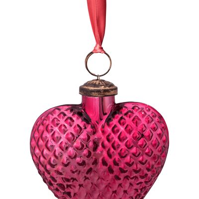 PIP - Christmas decoration Glass heart with ribbon - Pink - 10cm