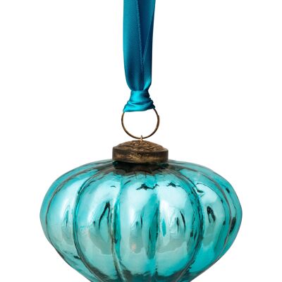 PIP - Déco de noël Boule en verre avec ruban - Bleu - 10cm