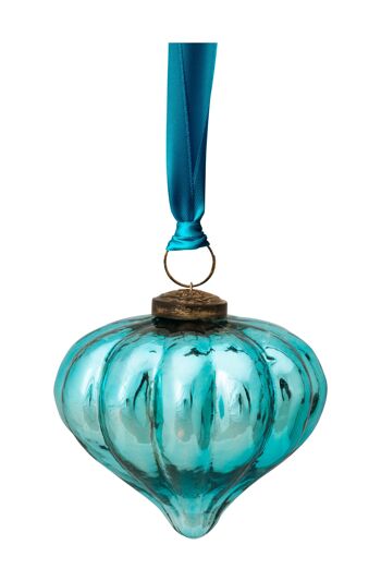 PIP - Déco de noël Boule en verre avec ruban - Bleu - 10cm 1