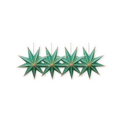 PIP - Set of 4 cardboard star pendants - Green - 20cm