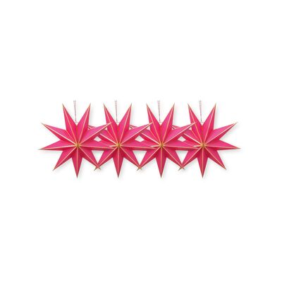 PIP - Set di 4 sospensioni a stella in cartone - Rosa - 20 cm