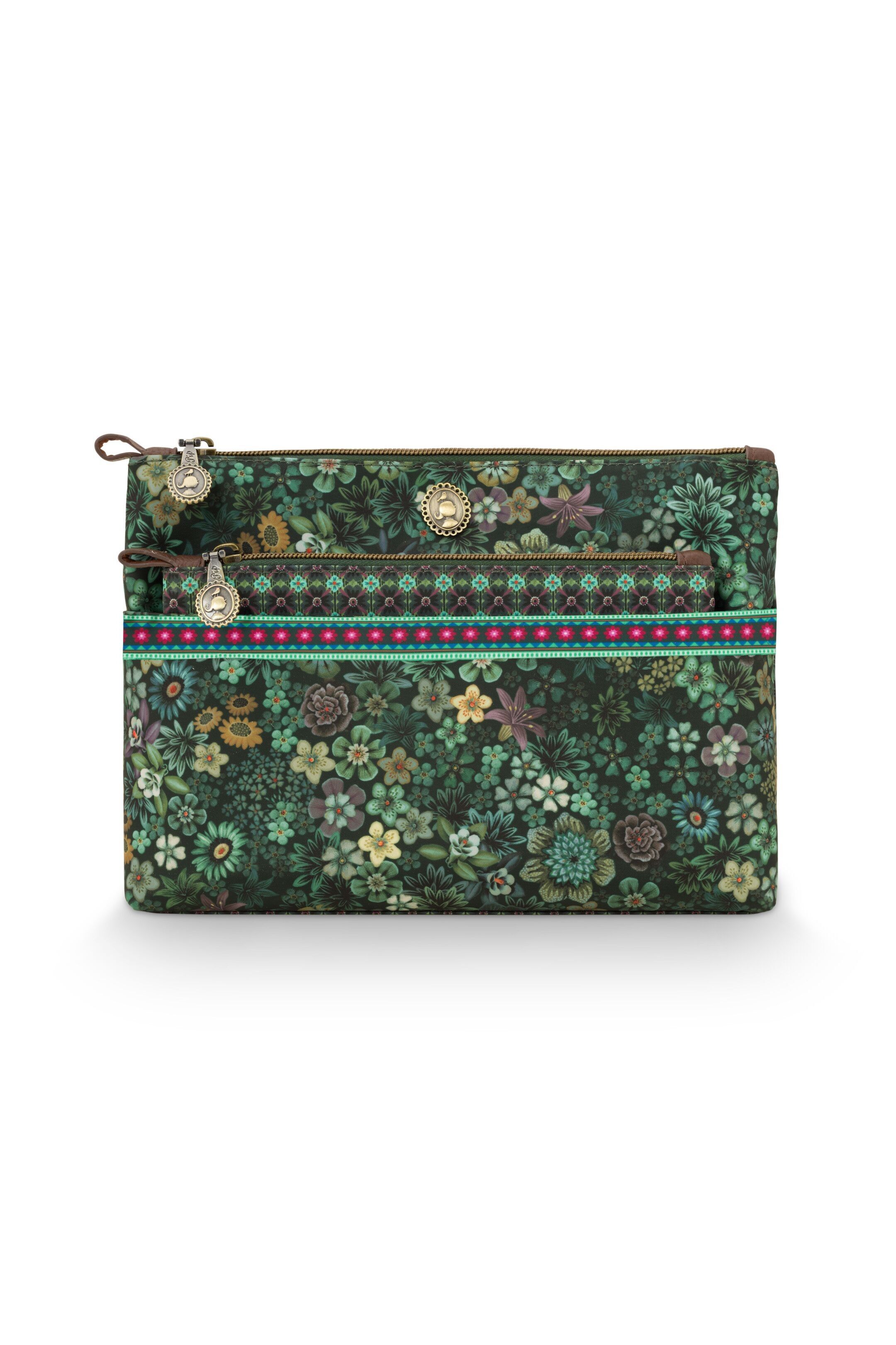 Borsa per cosmetici Combi Tutti i Fiori Verde 26x18x7.5cm/22x13x1cm - PIP STUDIO