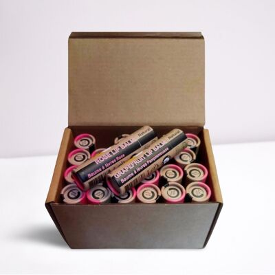 Bio-Lippenbalsam aus Rose und Grapefruit, 15 ml – gemischte Starterpackung – 24-teiliges Paket – je 12 Stück – Verpackung aus 100 % Papier