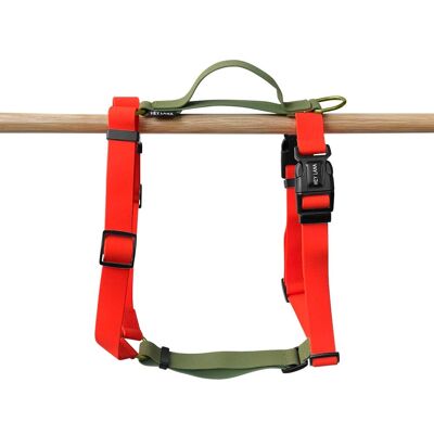 Harnais laisse - Outdoor FLEX - réglable 5 directions - orange fluo/vert