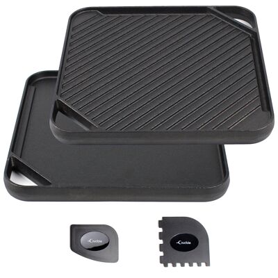 Cast Iron Griddle (10.63" by 10.63"/27 cm x 27 cm), Reversible, Grill and Griddle Combo Pan