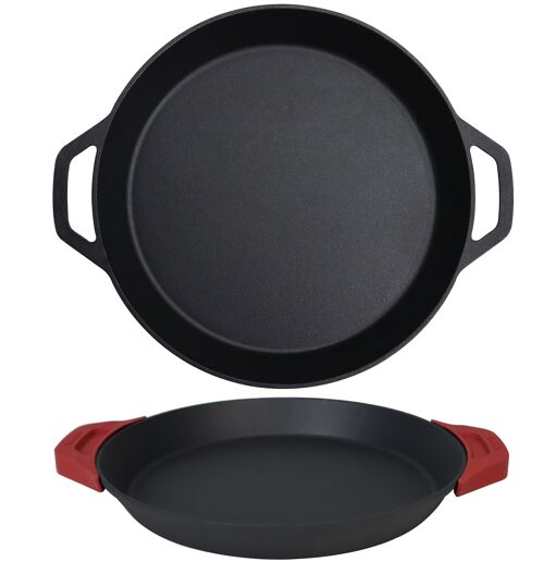 15.75-Inch (40 cm) Cast Iron Skillet Set with Dual Loop Handles, Frying Pan, Silicone Potholders