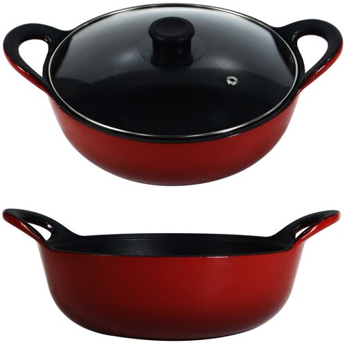 Enameled Cast Iron Balti Casserole with a Glass Lid, 3 Quart (2,83 litre) Cast Iron Casserole Dish