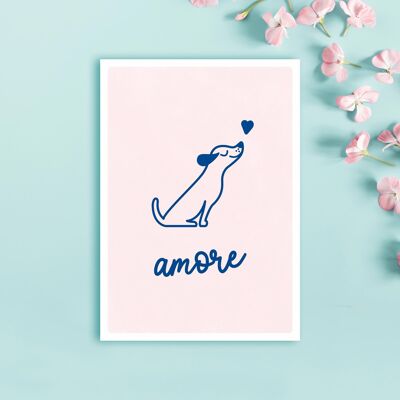 Card “AMORE”, greeting card with dog, postcard for dog owners, sustainable paper, regionally and fairly printed