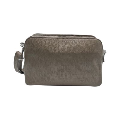 ALESSIA TAUPE GRAINED LEATHER 3 COMPARTMENT BAG