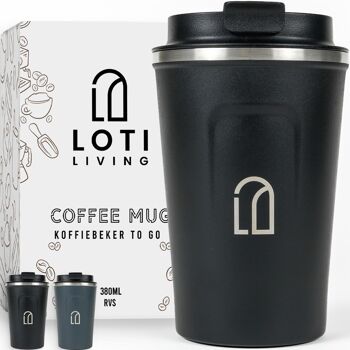 Loti Living Coffee cup To Go - Tasse Thermos - Tasse à café en déplacement - Tasse à thé - Mug de voyage - 380ml - Noir 2