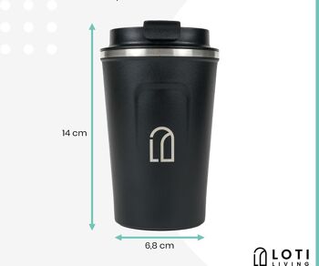 Loti Living Coffee cup To Go - Tasse Thermos - Tasse à café en déplacement - Tasse à thé - Mug de voyage - 380ml - Noir 5