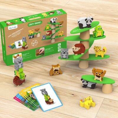 Crazy Animals: Wooden puzzle - Educational toy Shapes and Colors - Shapes to stack - Fine motor skills and awareness - child 1 year to 5 years