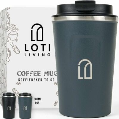 Loti Living Coffee Cup To Go – Tasse thermos – Tasse à café en déplacement – Tasse à thé – Mug de voyage – 380 ml – Bleu