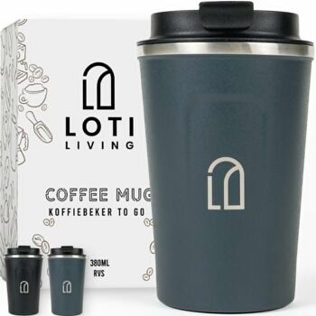 Loti Living Coffee Cup To Go – Tasse thermos – Tasse à café en déplacement – Tasse à thé – Mug de voyage – 380 ml – Bleu 1
