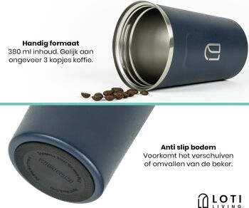Loti Living Coffee Cup To Go – Tasse thermos – Tasse à café en déplacement – Tasse à thé – Mug de voyage – 380 ml – Bleu 5