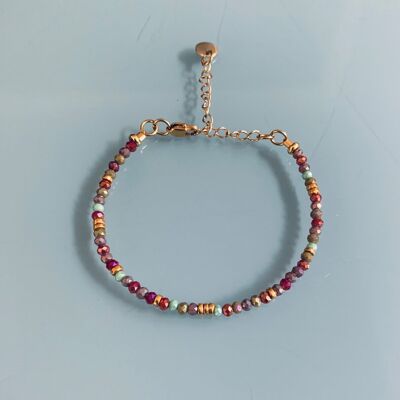 Bracelet en perles, bracelet femme gourmette pierres naturelles magiques et perles Heishi plaqué or 24 k, bracelet doré