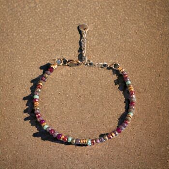 Bracelet en perles, bracelet femme gourmette pierres naturelles magiques et perles Heishi plaqué or 24 k, bracelet doré 2