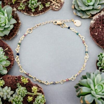 Turmalin-Perlen-Armband, Damen-Gourmet-Armband mit zauberhaften Natursteinen und 24-karätig vergoldeter Kette