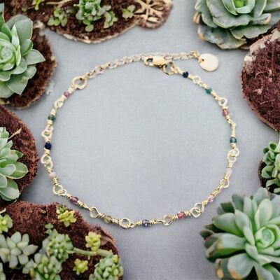 Pulsera de Cuentas de Turmalina, pulsera gourmet para mujer con mágicas piedras naturales y cadena bañada en oro de 24 k