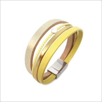 Bracelet femme manchette en cuirs or et jaune 1