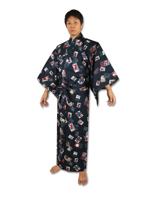 Yukata - Kimono japonais 100% coton motif Hanafuda