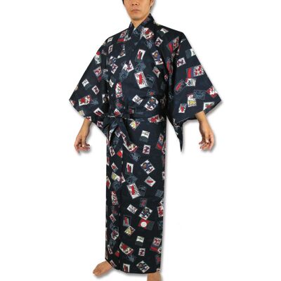 Yukata - 100% cotton Japanese kimono Hanafuda pattern