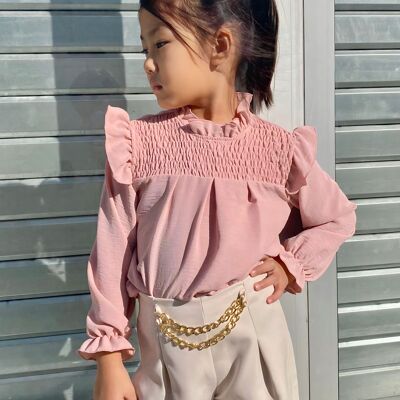 Plain top with long sleeves and ruffles for girls