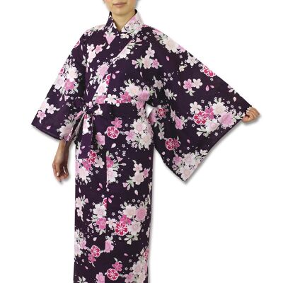 Yukata - Kimono giapponese 100% cotone con motivo fiori di ciliegio