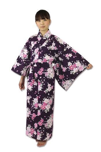 Yukata - Kimono japonais 100% coton motif Fleurs de cerisier 1