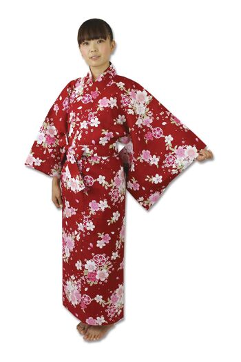 Yukata - Kimono japonais 100% coton motif Fleurs de cerisier 3