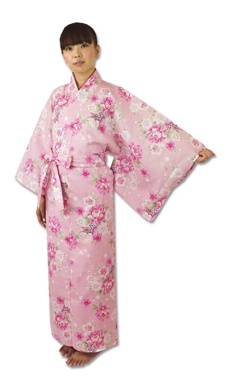 Yukata - Kimono japonais 100% coton motif Chariot et Fleurs