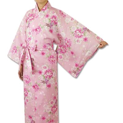 Yukata - Kimono japonés 100% algodón con estampado de carros y flores