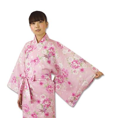 Yukata - Kimono giapponese 100% cotone con motivo Carro e Fiori