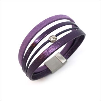 Bracelet femme multi-liens en cuirs violets 1