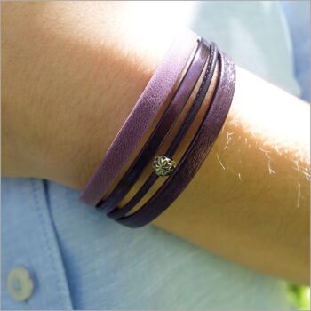 Bracelet femme multi-liens en cuirs violets 4
