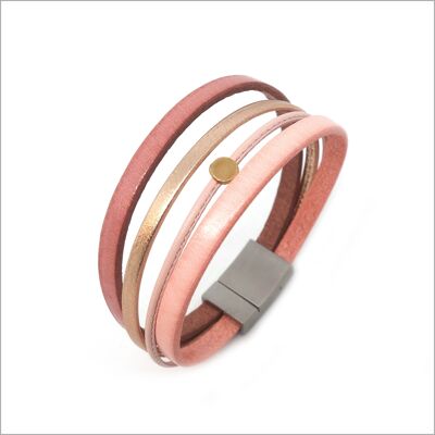 Women's multi-row leather bracelet in shades of pink