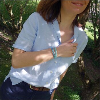 Bracelet créateur femme en cuirs strass bleus turquoise 3