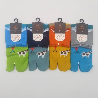 Japanische Tabi-Socken aus Baumwolle und ländlichem Muster, hergestellt in Japan, Größe Fr. 34–40