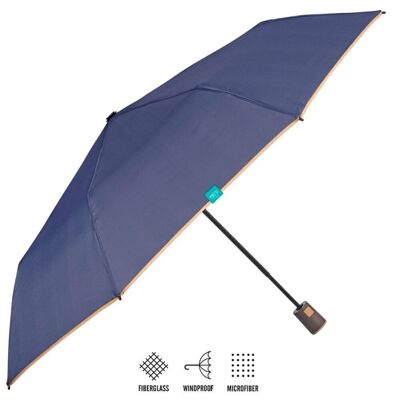 Paraguas plegable automático Liso ribete antiviento 96 cm - 3 colores surtidos